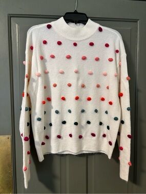 Cece Mockneck Pom-Pom Dot Sweater Large Rainbow